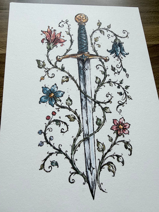 Sword and Flowers A5 Print