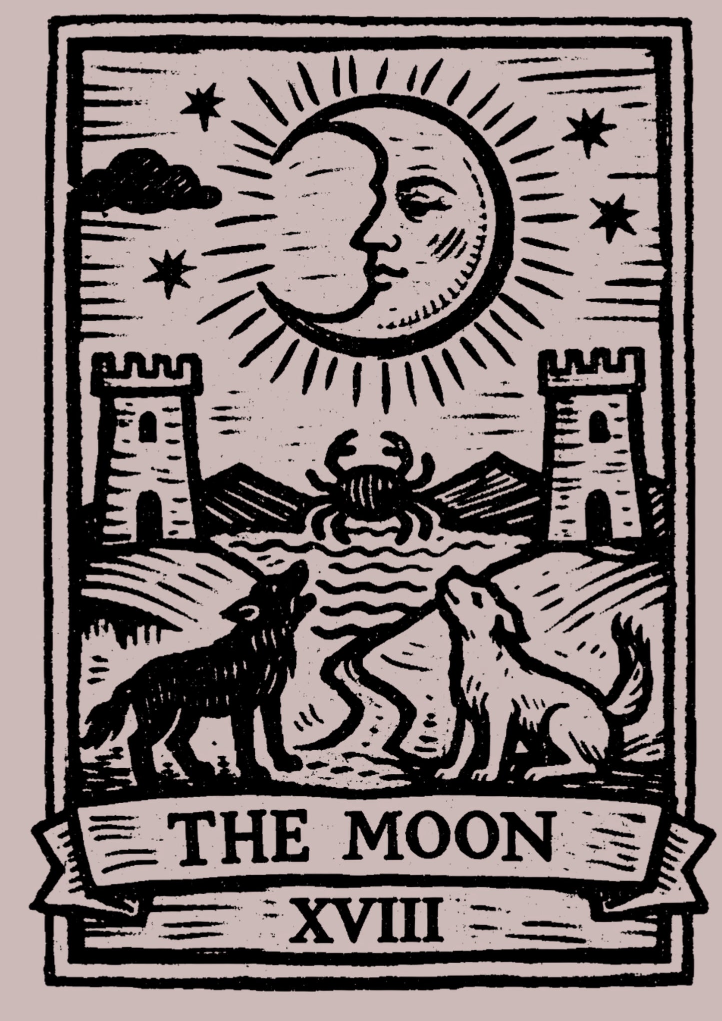 Moon Tarot Card A5 Woodcut Art Print