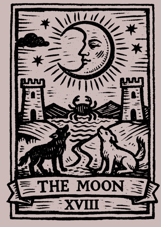 Moon Tarot Card A5 Woodcut Art Print