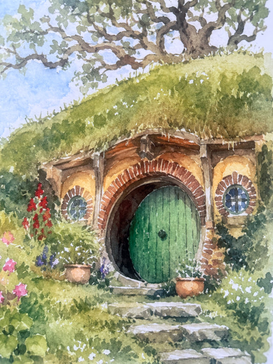 Hobbiton Watercolour Illustration Print A4 or A5