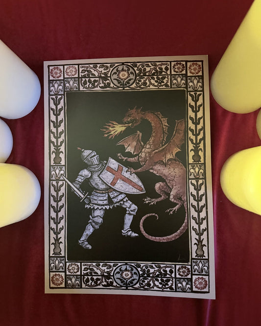 St George and Dragon A4 Medieval Inspired Art Print