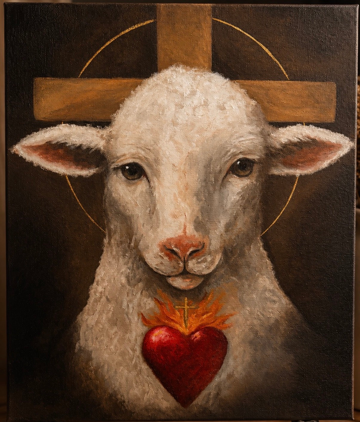 Lamb of God Original Oil Painting on Canvas Board