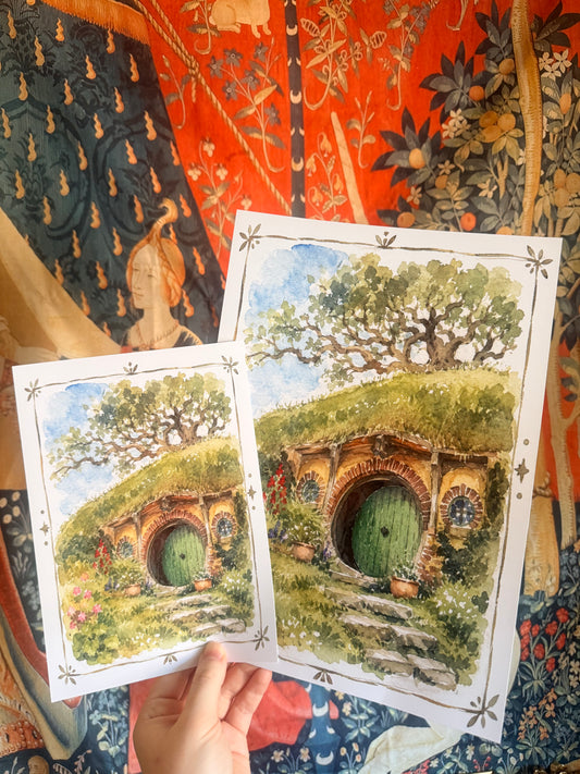 Hobbiton Watercolour Illustration Print A4 or A5