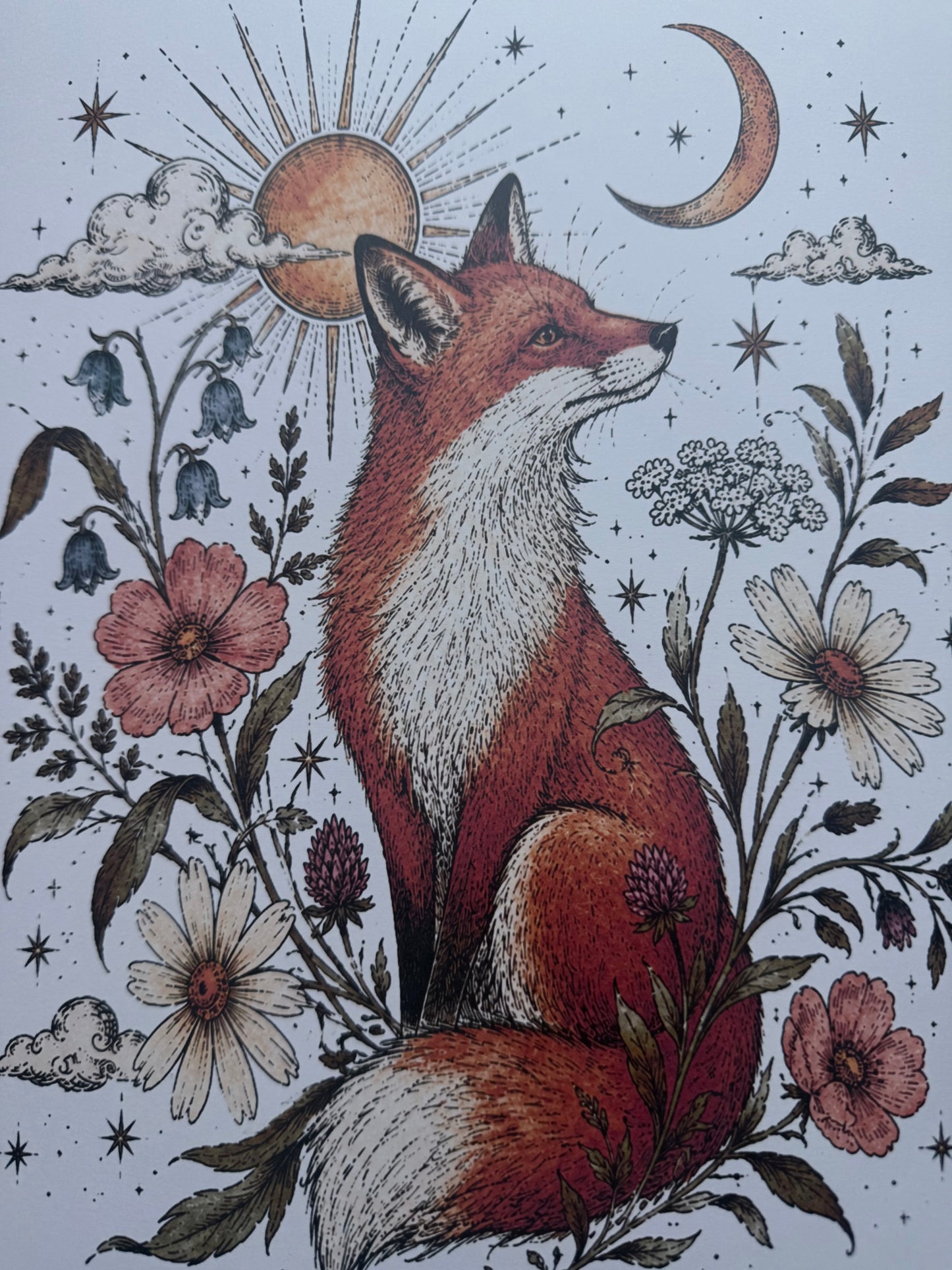 Whimsical Fox Pen and Watercolour Print