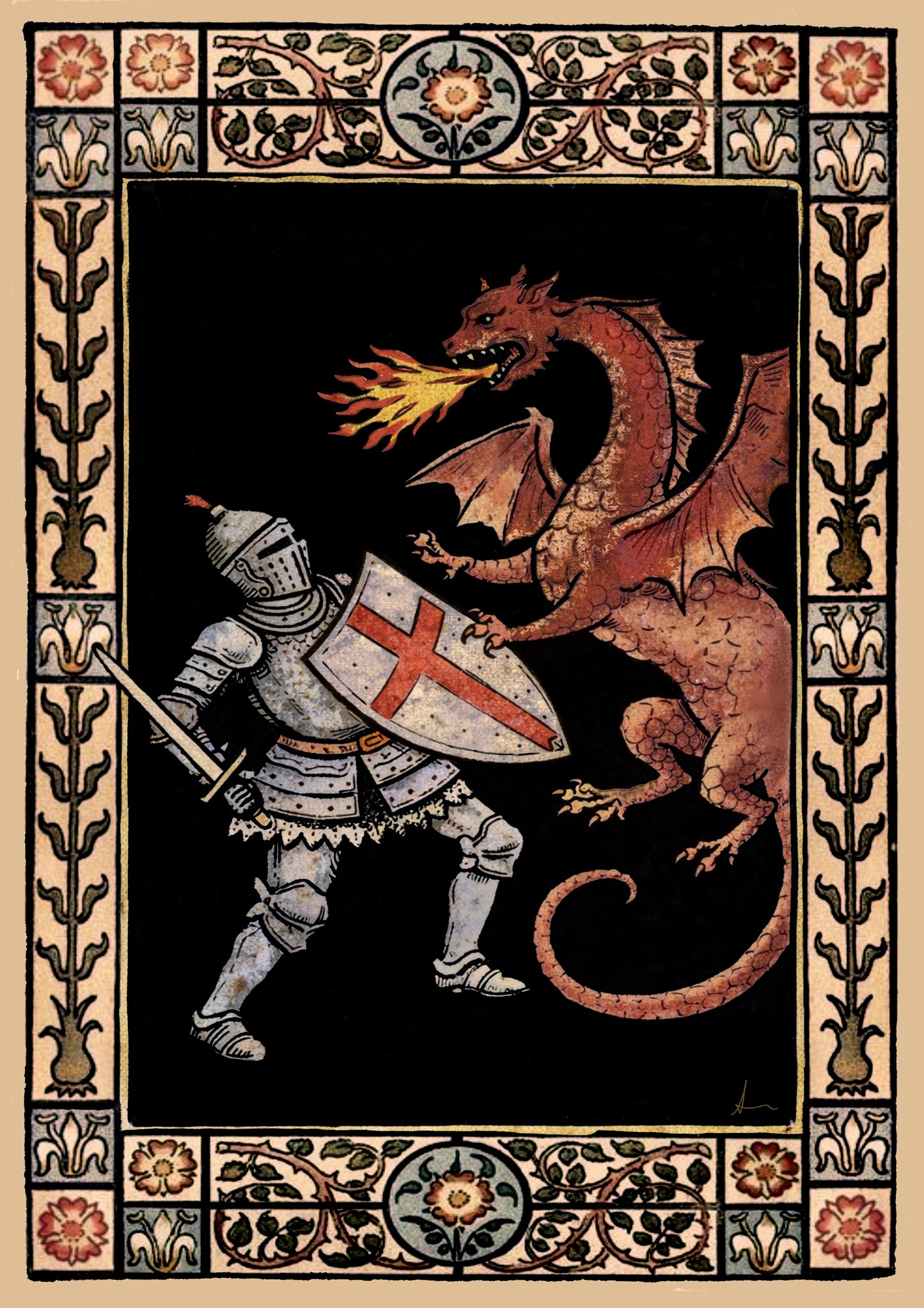 St George and Dragon A4 Medieval Inspired Art Print