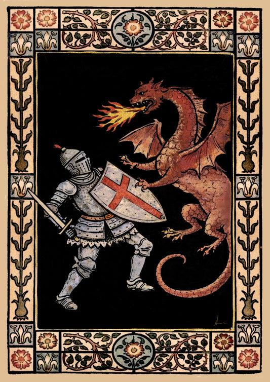 St George and Dragon A4 Medieval Inspired Art Print