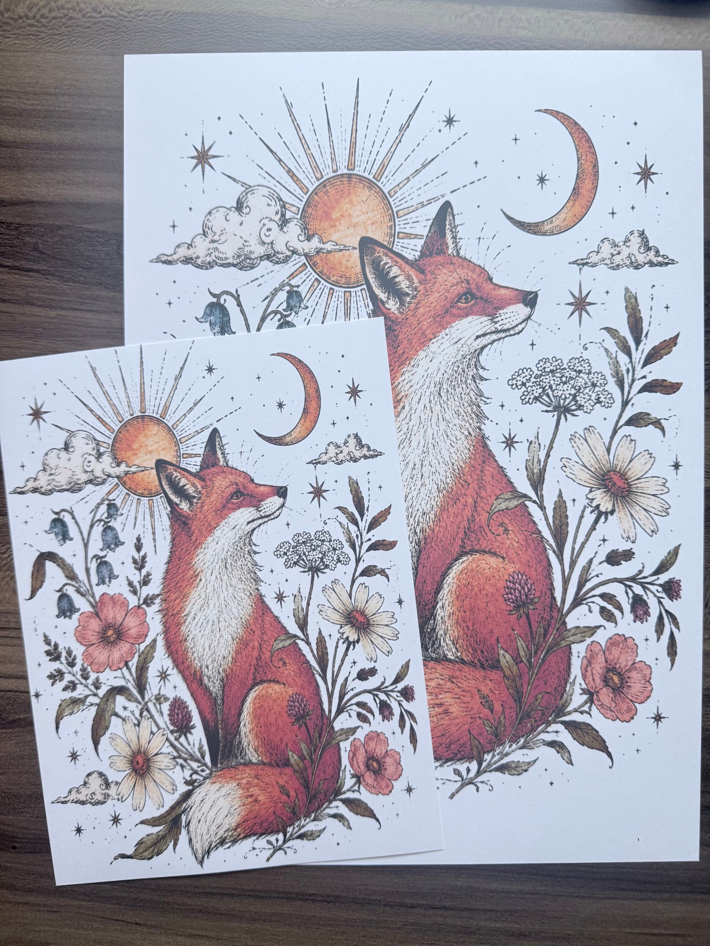 Whimsical Fox Pen and Watercolour Print
