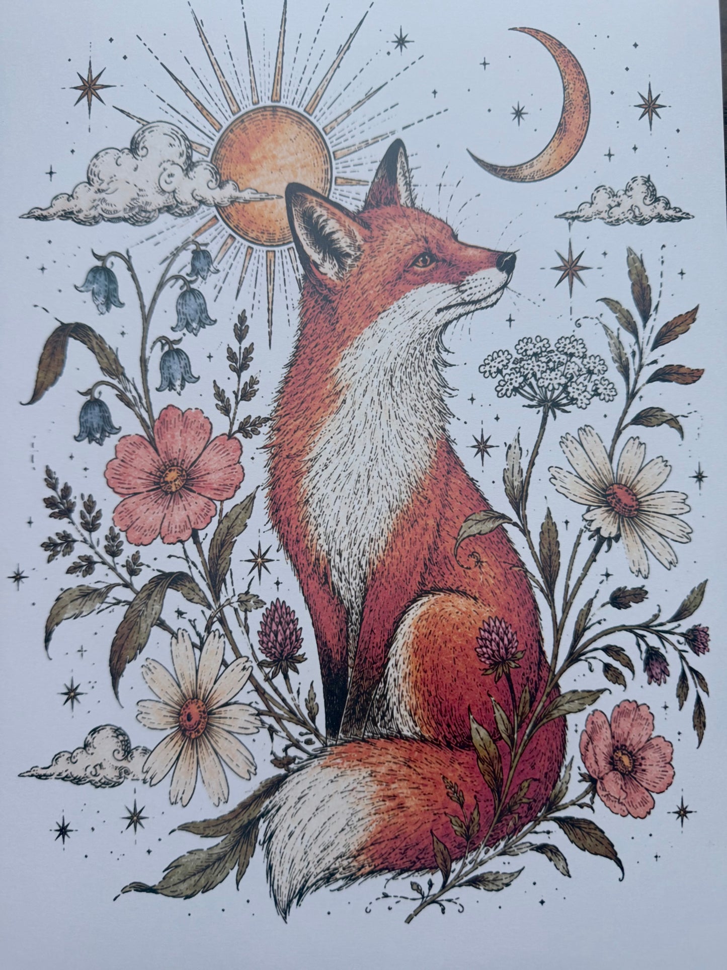 Whimsical Fox Pen and Watercolour Print