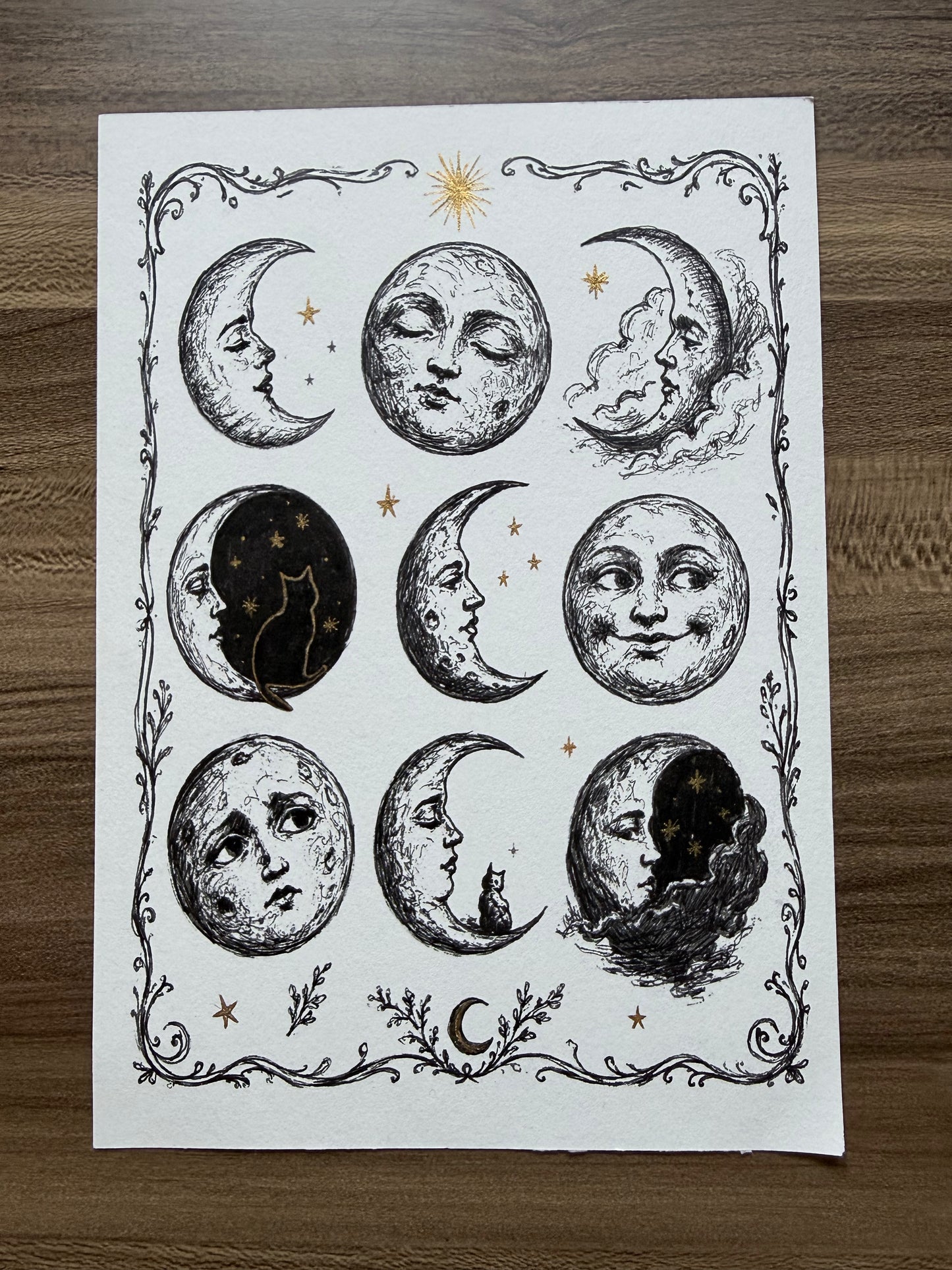 Moon Faces Illustration A5 Print