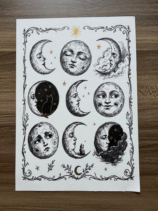 Moon Faces Illustration A5 Print