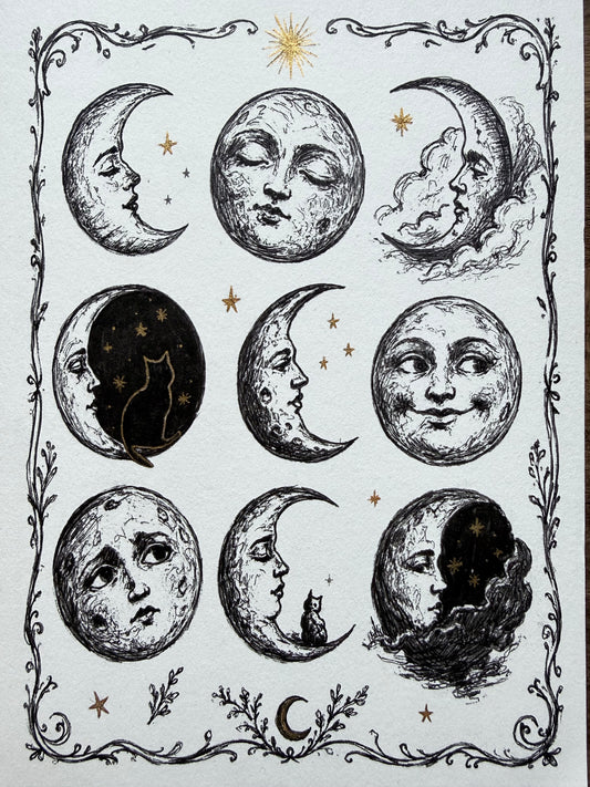 Moon Faces Illustration A5 Print