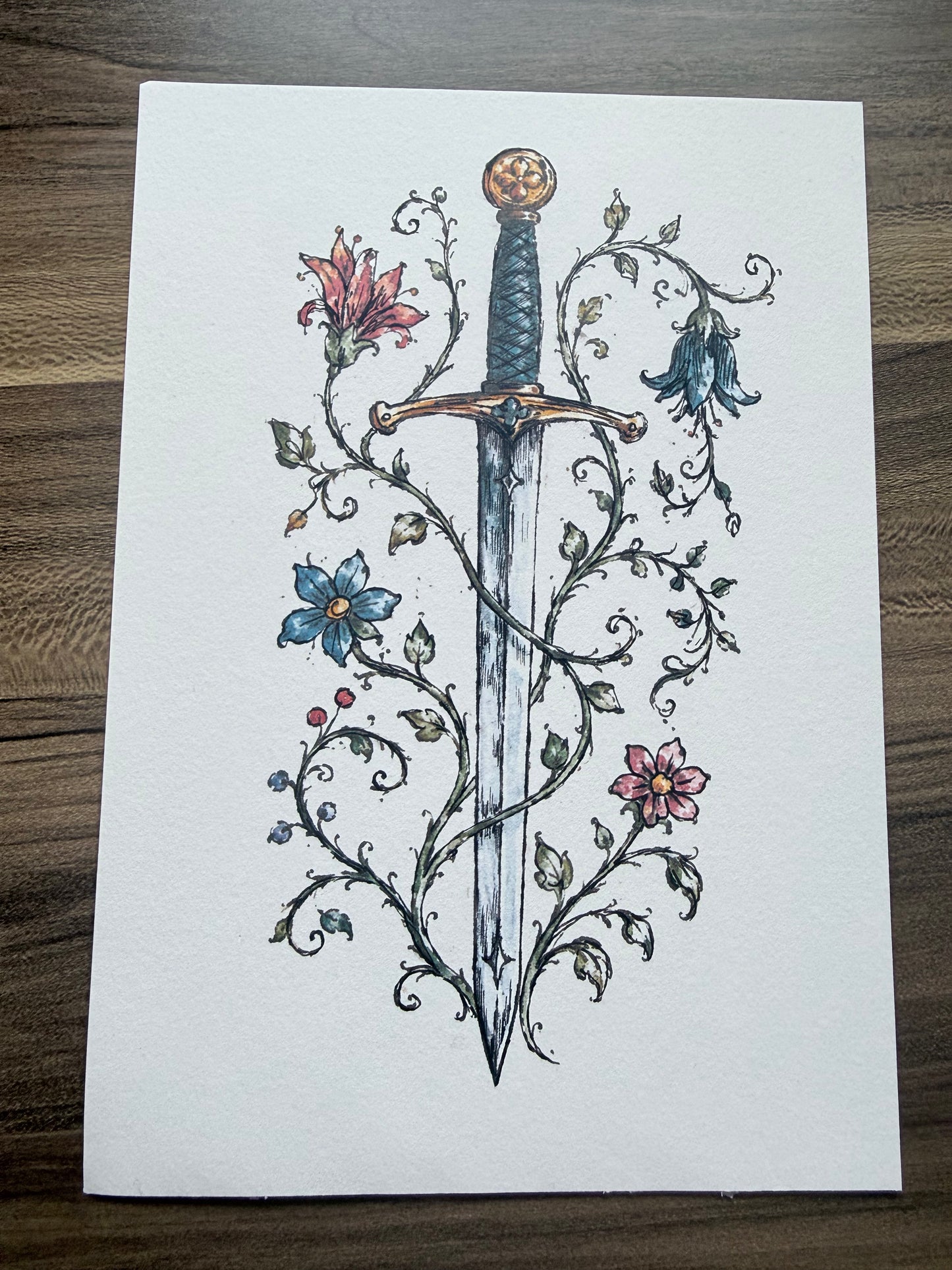 Sword and Flowers A5 Print
