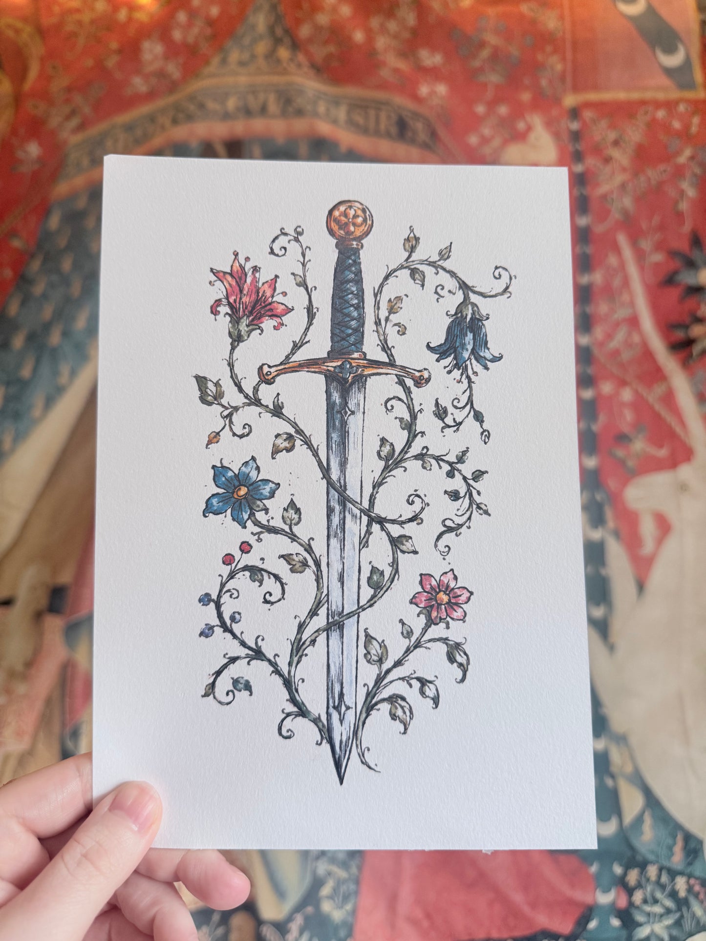 Sword and Flowers A5 Print