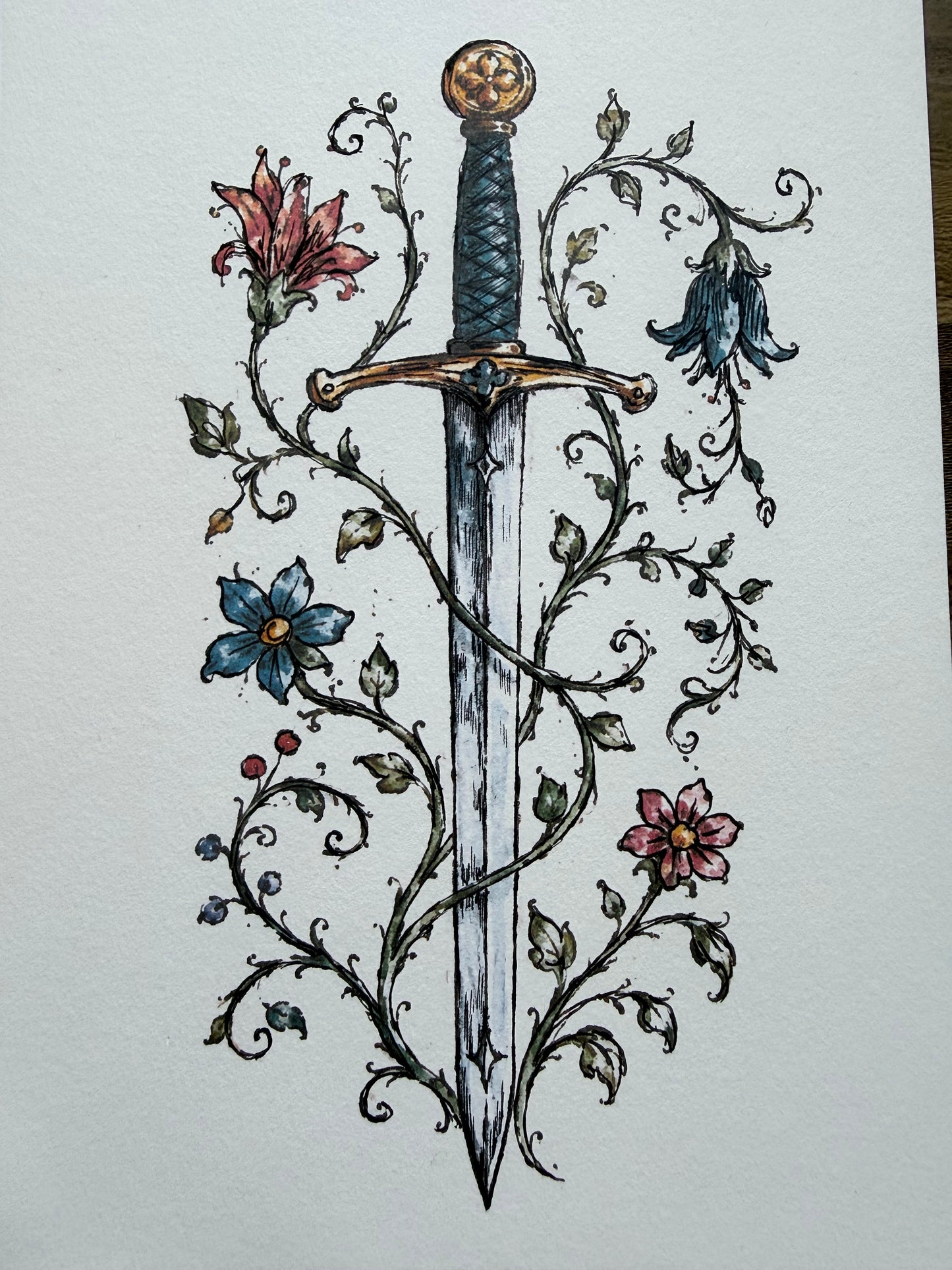 Sword and Flowers A5 Print
