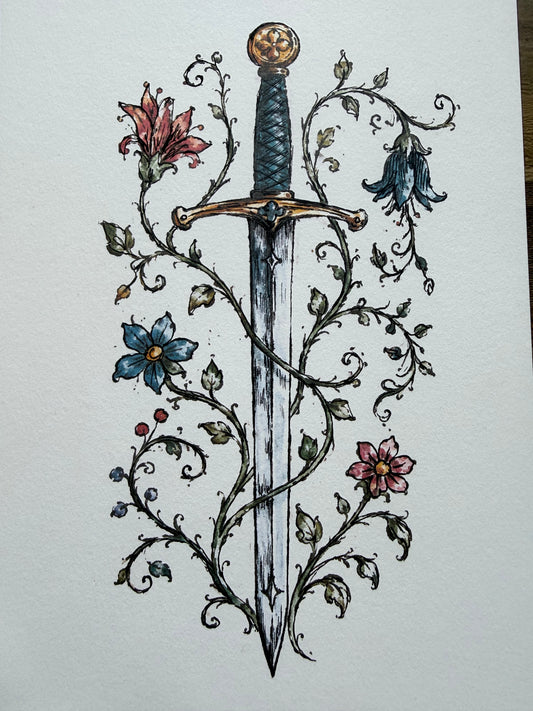 Sword and Flowers A5 Print