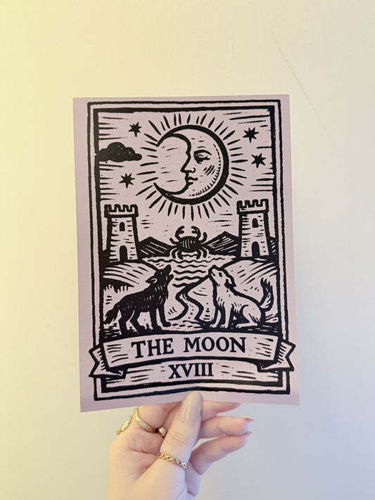 Moon Tarot Card A5 Woodcut Art Print