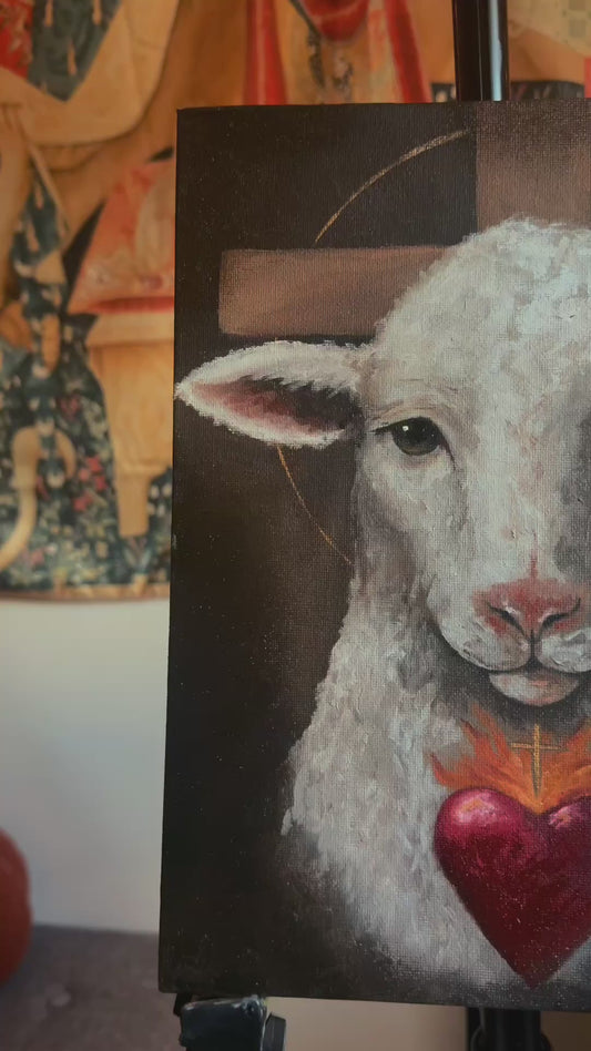 Lamb of God Original Oil Painting on Canvas Board